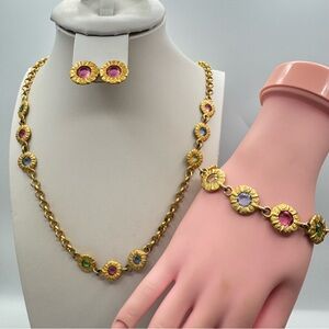 Stunning Liz Claiborne Multicolor Crystal Gold-Tone Vintage Jewelry Set